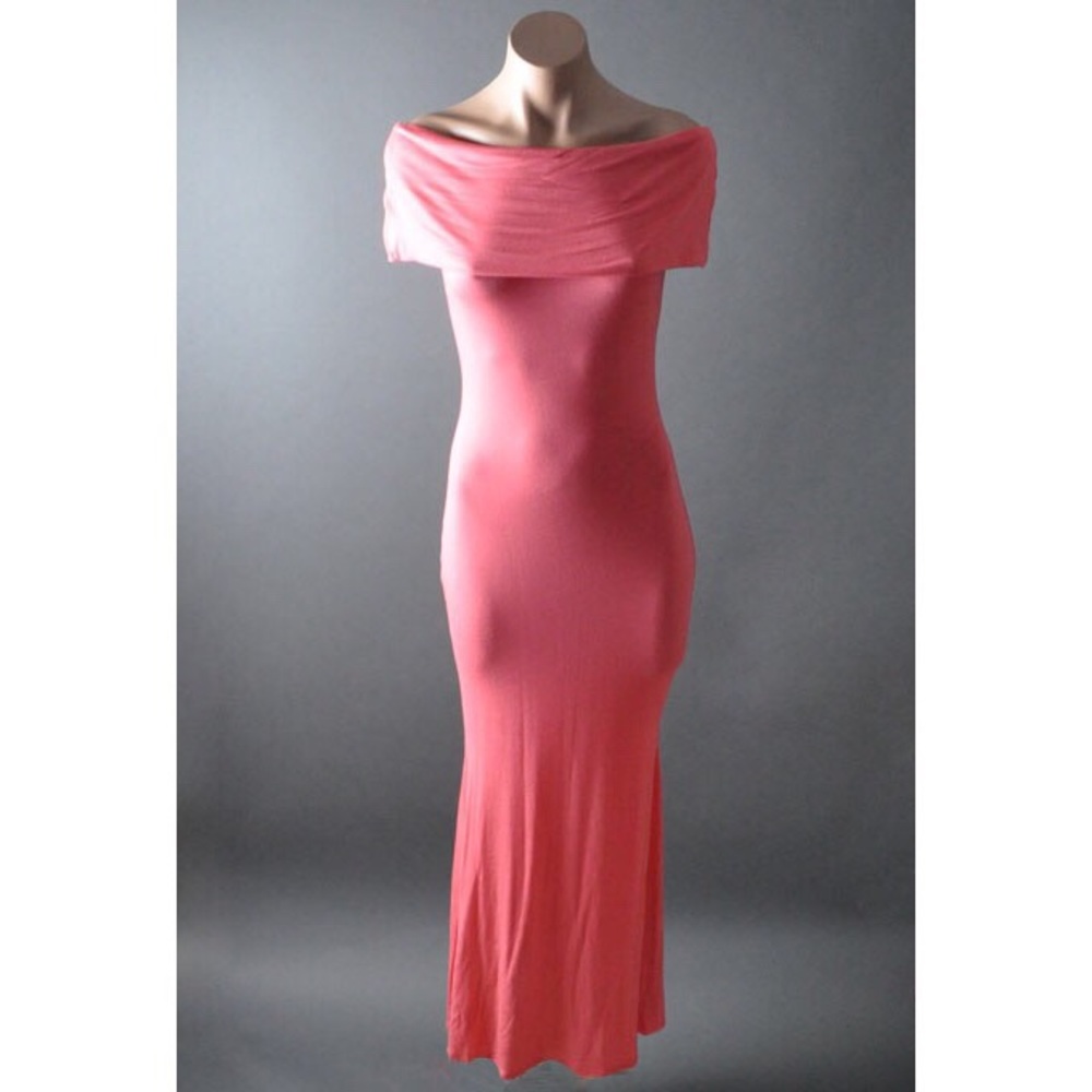 Coral Pink Evening Summer Off Shoulder Mermaid Womens Jersey Long Maxi Dress